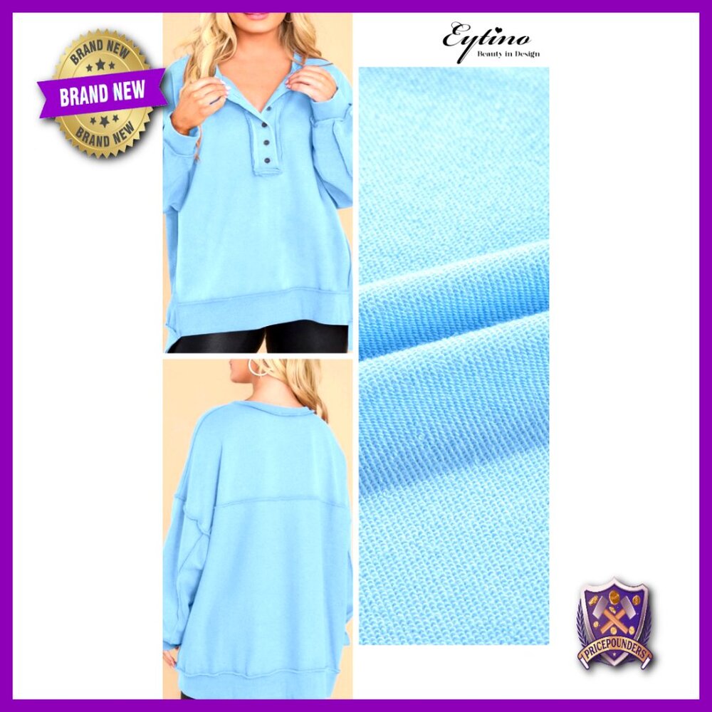 Plus Size Oversized Button Henley Sweatshirt Long… - image 7